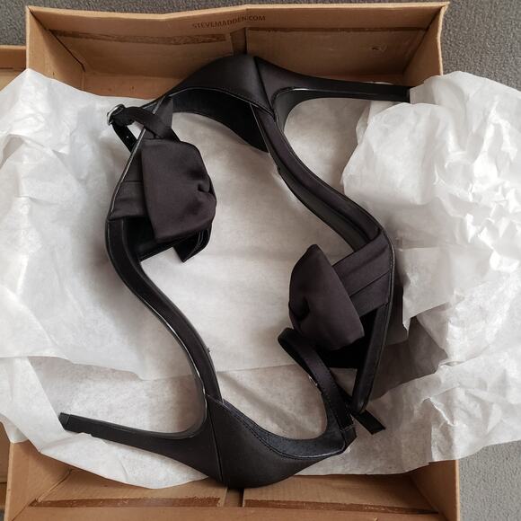 Steve Madden Trusty Sandal Heels in Black Size 10‎ SMAD-WZ1170 Black Tie Bow - Picture 4 of 13